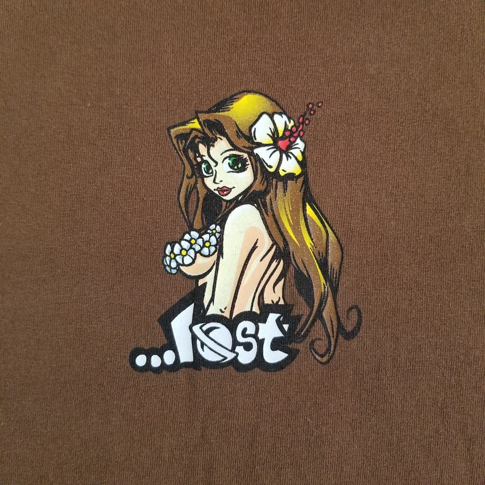 VTG Lost Enterprises Shirt Mens XL Brown Anime Hula Pinup Surf Y2K 90s T-Shirt